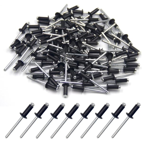 100 st Aluminium Blindnit 4,8 x 12 mm, Öppna Blindnit, Popnit, Förpackning med 100 (Svart)