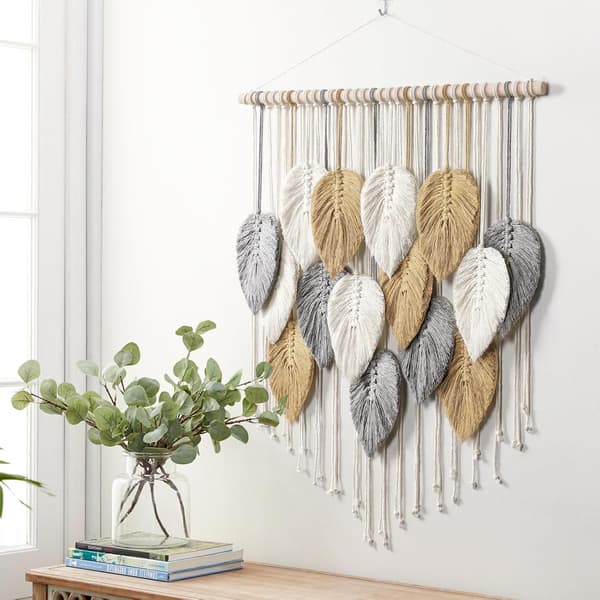 Macrame väggdekoration med blad - Bohemisk väggdekor - Handgjord vävd väggkonst