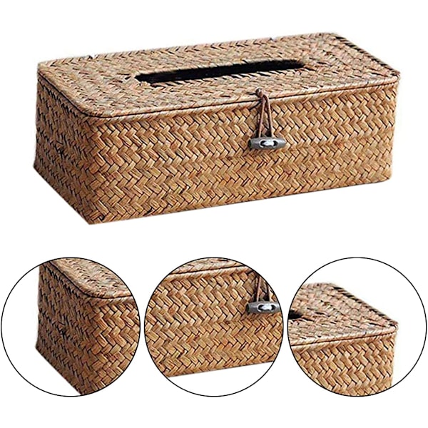 Rektangulær Tissue Box, Reed Woven Box Dispenser, Tissue Dispensere til Hjem Hotel Kontor Bil Badeværelse