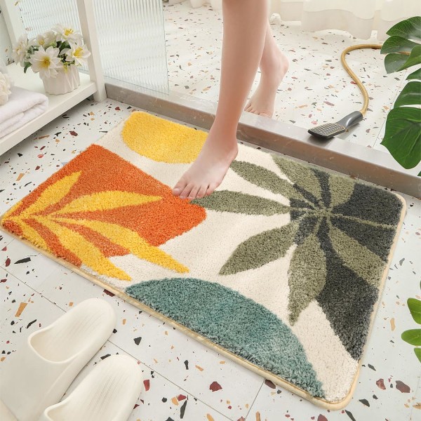 Superabsorberende Badeværelsesmåtte Antislip Badetæppe til Badeværelse Maskinvaskbar Bademåtte Blød Mikrofiber Bademåtte Colorful Flowers 31" X 20"