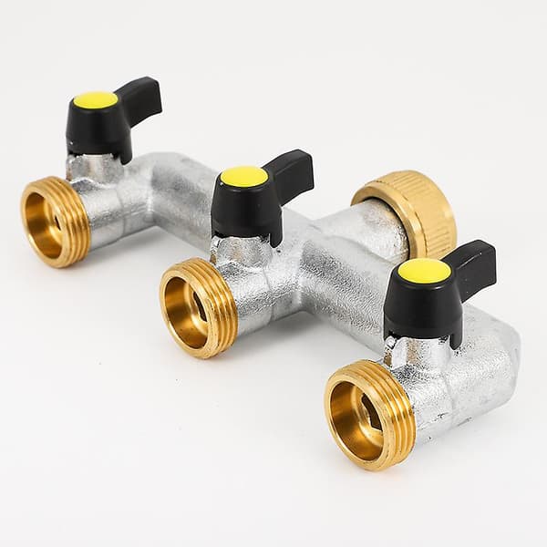Messing Havehane Splitter, 3/4\" Hanesplitter Slangeforbindelse Splitter, 3-vejs Haneforbindelse med On/Off Ventiler, Vandhane Adapter