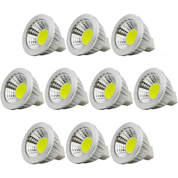MR16/GU5.3 COB LED -polttimo, 3 W/210 lm, DC 12 V, viileä valkoinen 6000 K, vastaa 20 W:n halogeenivaloa, ø48x50, 120° säteen kulma, 10 kpl