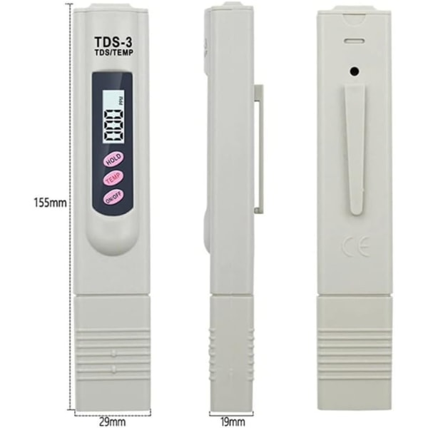 Bärbar digital LCD TDS-3 dricksvattenmätare, temperatur- och PPM-vattenrenhetstestare, 0-9990 PPM vattenhydroponik (testar inte PH)