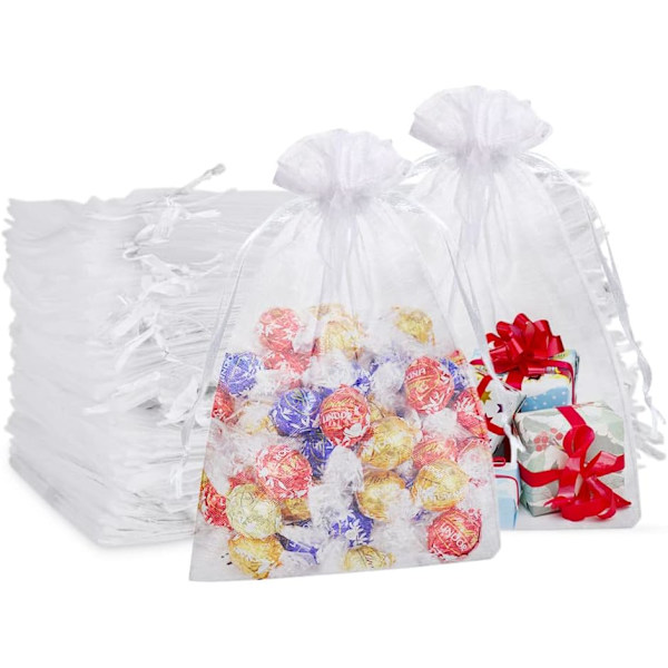 50 stk hvite organzaposer, 20*30 cm store gaveposer, for gjennomsiktig julegodteri gavepose, smykkegavepose bryllupsgaver dåp