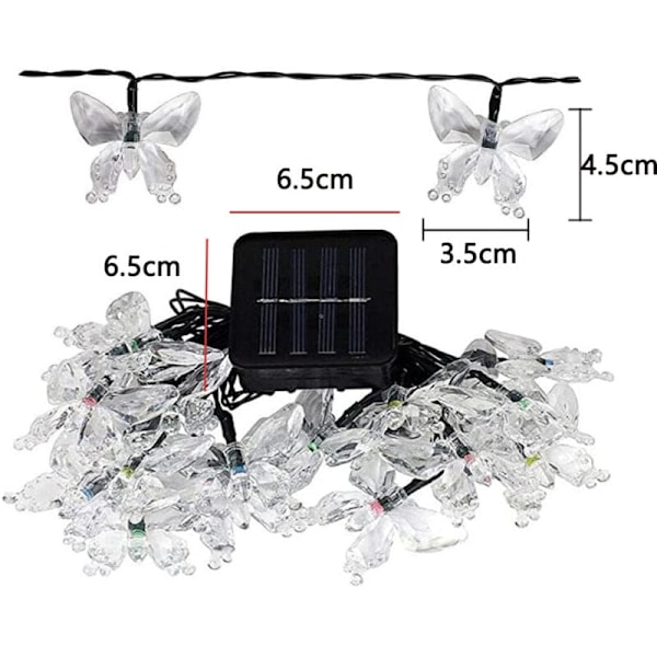 5m 20 LED Fjäril Solcellsslinga Utomhus Vattentät Solenergi Drivna Ljusslingor för Staket Gräsmatta Trädgårdsfest