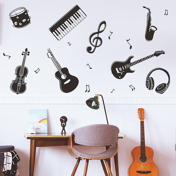 Set med musikinstrument noter Väggdekaler Väggdekor