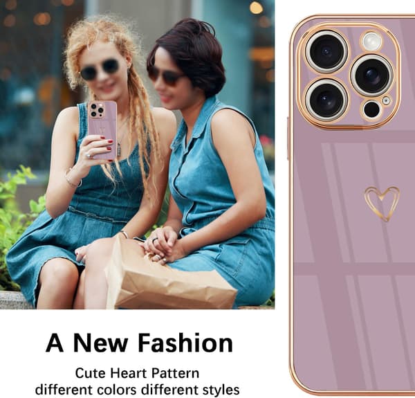 iPhone 16 Pro silikontelefondeksel, søtt hjerte mønster slankt mykt TPU støtsikkert tynt beskyttelsesdeksel for daglig bruk Mint lys lilla