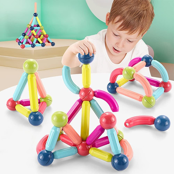 Magnetiske Stænger Sæt, Magnet Bygge Stænger Sæt, Byggeklodser Fliser, STEM Stabling Legetøj til Børn Alder 3+ (flerfarvet-42PCS)