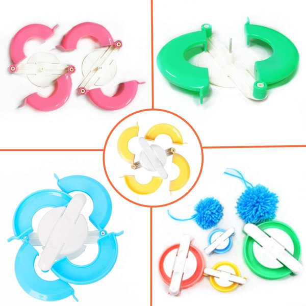 Pom Pom Maker, 4 storlekar Pompom Maker Verktyg Set för Fluff Ball Weave DIY Ullgarn Stickning Hantverksprojekt 1.4'', 1.8'', 2.5'', 3.4''