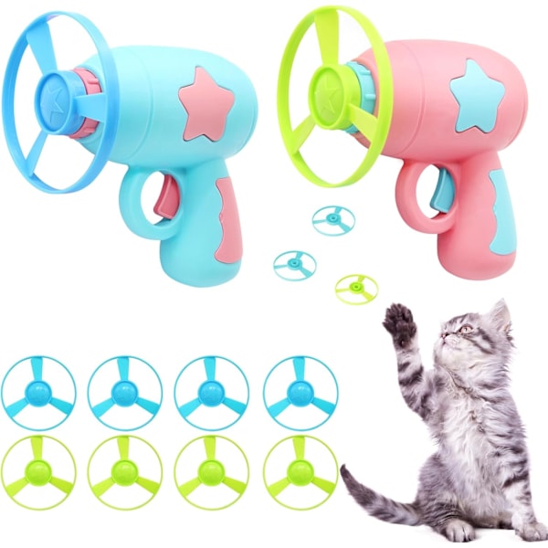 Interaktiva Katt Leksaker, 2 st Snurrande Raketer med 10 st Flygande Skivleksaker för Kattungar, BPA-Fri Katt Leksaker mot Tråkighet