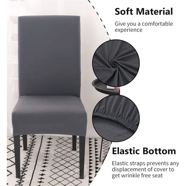 Ruokailuhuoneen tuolinpäälliset 4 tai 6 kappaleen sarja, joustava irrotettava pestävä ruokailutuolin suojapäällinen koristepäällinen istuinsuojus hotelliin grey 4pcs