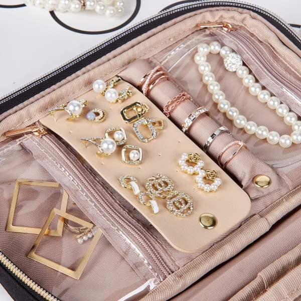 Rejse Smykke Organizer Folio, Smykke Ruller til Halskæder, Øreringe, Ringe, Armbånd, Ur, sort
