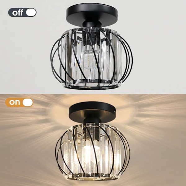 Lysekrone Krystaller Loftslamper, Lille Semi Flush Mount Loftslampe til Entré Spisestuer Stuer (Sort) Black