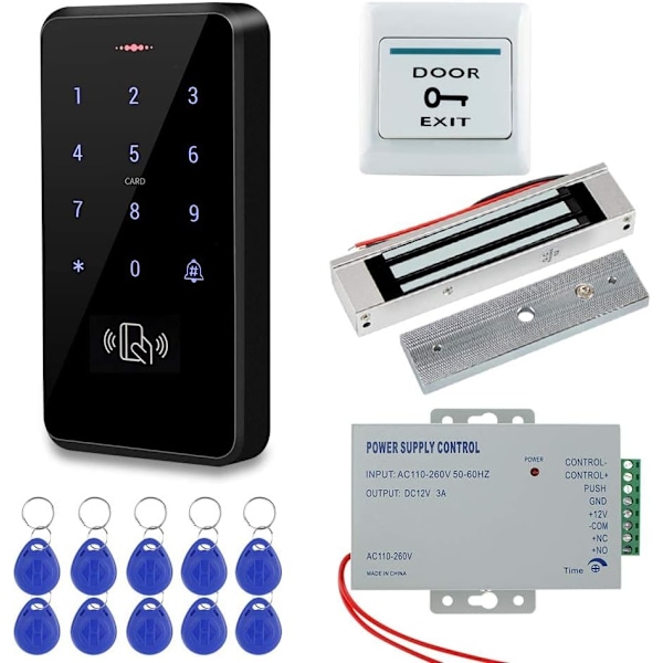 IP68 Vattentät Utomhus Dörr Tillträdeskontroll System Kit RFID Knappsats Tillträdeskontroll+180KG/350lbs Elektrisk Magnetlås+Strömförsörjning+10st Nyckelbrickor