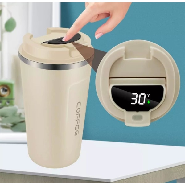 Bär din kaffemugg med dig，Resemugg i rostfritt stål， Smart LED-pekskärm med temperatur - dubbel väggisolering - 380 ml