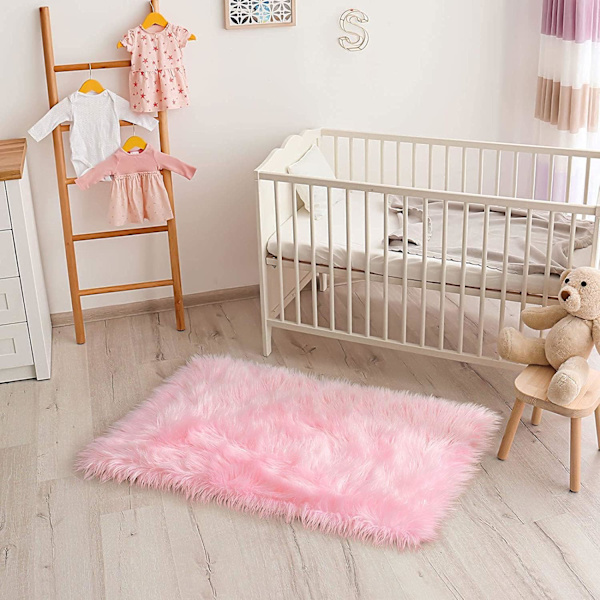 Faux fårskinnsmatta, imitation fleece matta fluffig mjuk långhårig dekorativ stolskudde soffmatta (mjuk rosa, 60_x_90_cm)