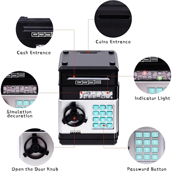 Digital Spargris Mini ATM Sikker Pengboks for 3 4 5+ År Gamle Barn, Kontanter Mynter Spargris Sikker Pengboks for Gutter Jenter Black