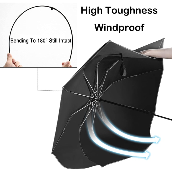 Paraply Vindtæt rejseparaply Kompakt sammenfoldelig omvendt paraply Black