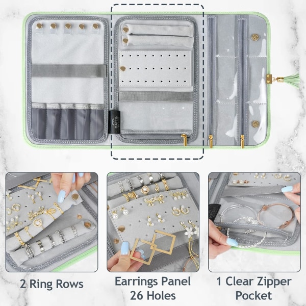 Smykke Rejsearrangør til Kvinder, Vandtæt Letvægts Smykke Etui Holder til Halskæder, Ringe, Øreringe, Armbånd green
