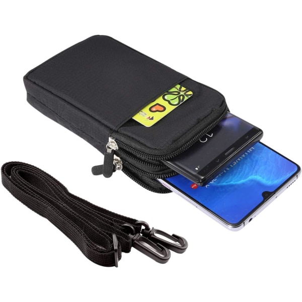 Mobiltelefon taljebæltetaske, Crossbody mobiltelefonpung, udendørs rejsenylon skuldertaske, med bælteløkke karabinhage black 10*18*3.5 CM