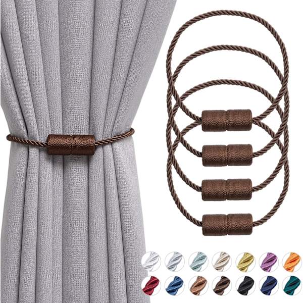 2-pak magnetiske gardinholdere, håndlagde vevde taugardinholdere, praktiske dekorative gardinholdere for hjem og kontorvinduer Dark coffee