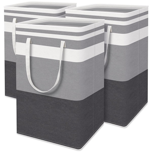 75L tvättkorg, rektangulär tvättsorterare i tyg, hopfällbar grey-white black stripes 40*30*60cm