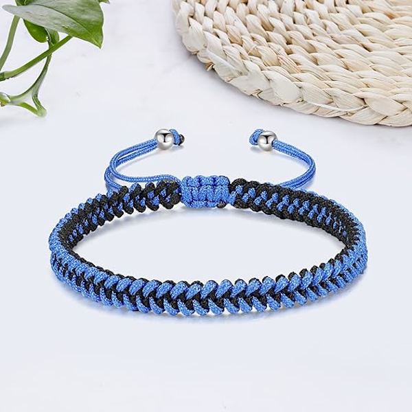 Flätad rep armband dam herr, flickor pojkar födelsedag vänskap par presenter handgjorda smycken Blue-black