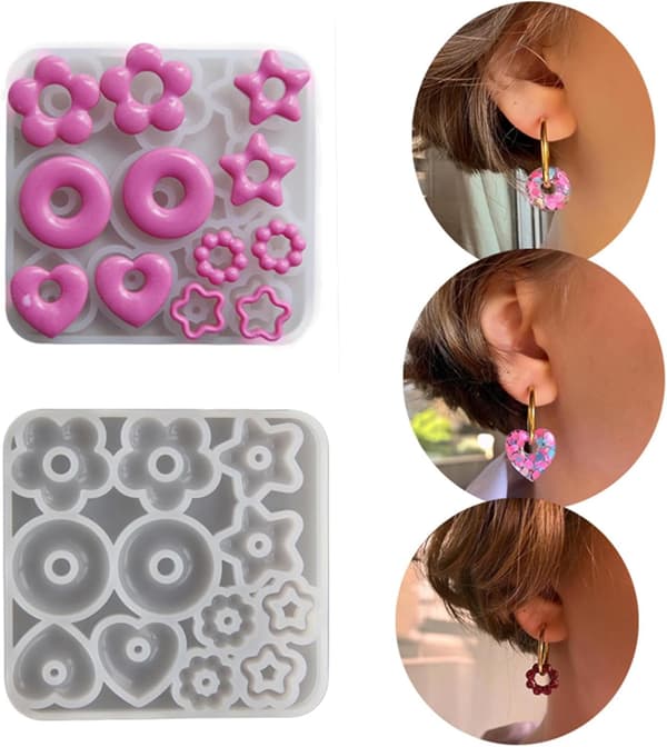 Epoxy resin form, silikoneforme til støbning, nøgleringe, resin smykker, hjerter, stjerner, blomster, øreringe