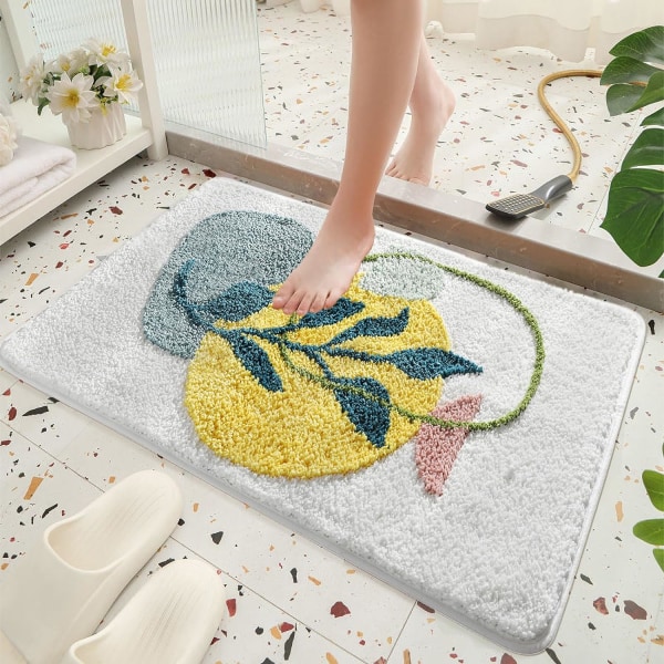 Superabsorberende Badeværelsesmåtte Antislip Badetæppe til Badeværelse Maskinvaskbar Bademåtte Blød Mikrofiber Bademåtte Green Leaves 31" X 20"