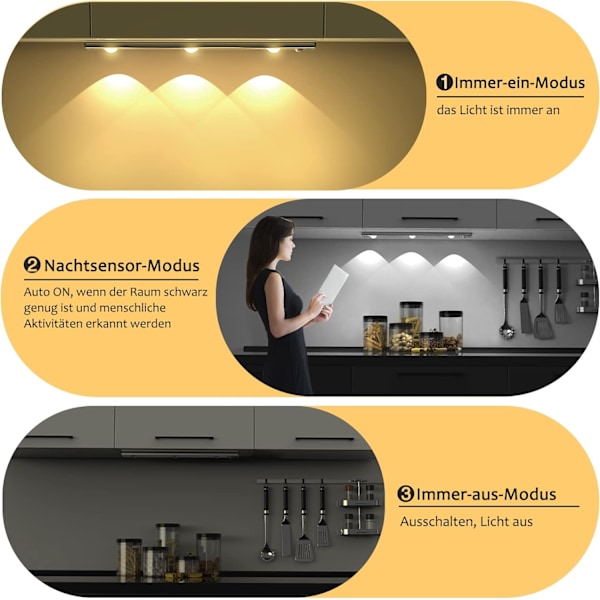 40cm bevegelsessensor skaplampe, dimbar oppladbar USB trådløs LED skaplampe 3000K-6000K LED-belysning studie kjøkken nattlys skap