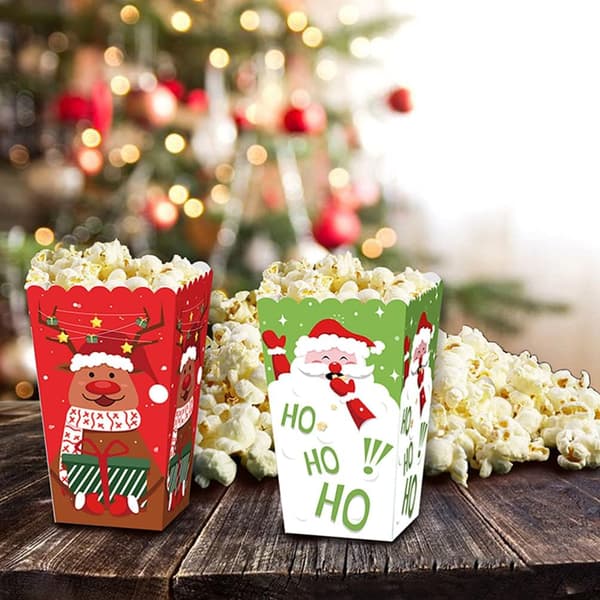 12 st Söta Presentaskar Julmönster Förpackningsaskar Praktiska Godispapper Popcorn Cookies Ask Julgodis