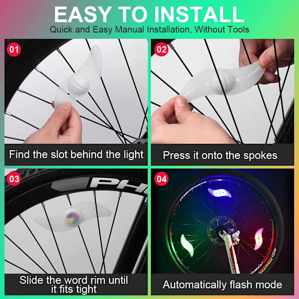 Cykel Ekrar Ljus 4-Pack Däck Blinkande Ljus LED Neon Hjul Blinkande Cykel Ljus Vattentät 3 Blinkande Lägen Cykling Tillbehör Blue+color