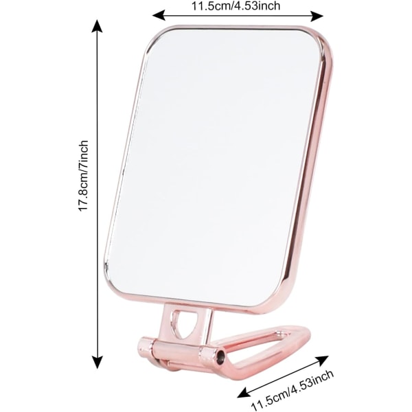 Dobbeltsidet håndholdt spejl, lille og bærbart makeupspejl 270 graders foldespejl, rektangel bordspejl med håndholdt/stativ
