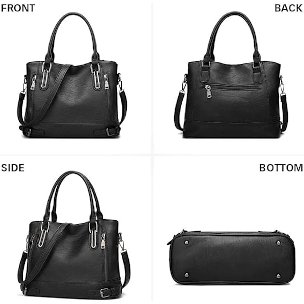 Dametass Crossbody Bag PU Lær Håndvesker Casual Shopper Bag Skulderveske Tote Bag Stor Kapasitet Negro