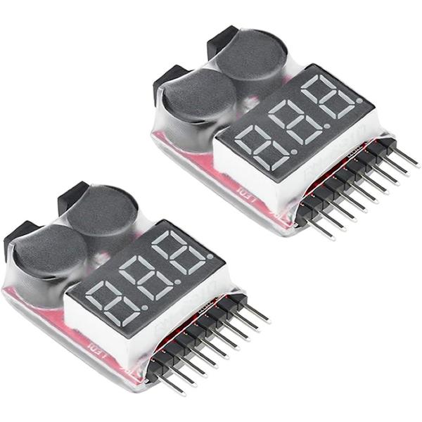 RC 1-8s Lipo Batteritest Monitor Buzzer Lågspänningslarm Spänningskontroll med LED-indikator för Lipo Life LiMn Li-ION Batteri (2PCS)