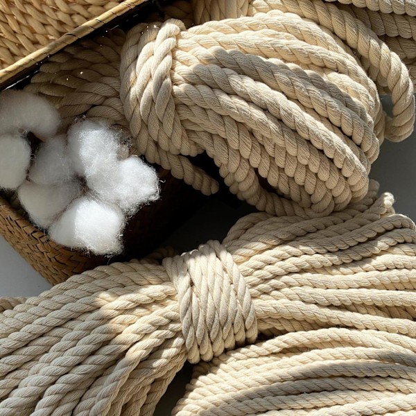 Makramé tau, tykk tau, stor flettet bomullstau, 8mm x 20m beige