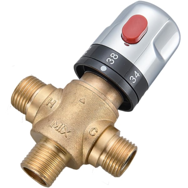 Termostatisk Blandningsventil, Massivt Mässing 3-Vägs Varm-Kallvattenregulator 1/2\" BSP (15mm) Anslutning