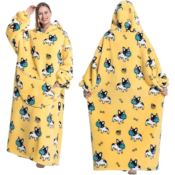 Dame Vinter Super Varm Oversized Lang Stilfuld Sherpa Tæppe Pullover Hættetrøje Bærbar TV Tæppe Hættetrøje med To Lommer