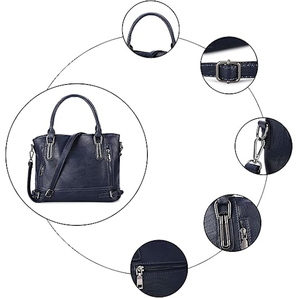 Dametass Crossbody Bag PU Lær Håndvesker Casual Shopper Bag Skulderveske Tote Bag Stor Kapasitet Azul