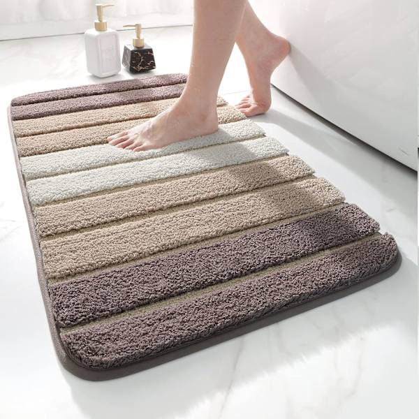 Halkskyddad badrumsmatta, extra mjuk badrumsmatta, maskintvättbar, vattenabsorberande, 50 x 80 cm, beige