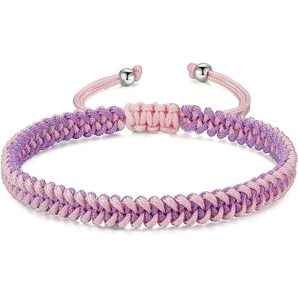 Flätad rep-armband dam herr, flickor pojkar födelsedag vänskap par presenter handgjorda smycken Pink-purple