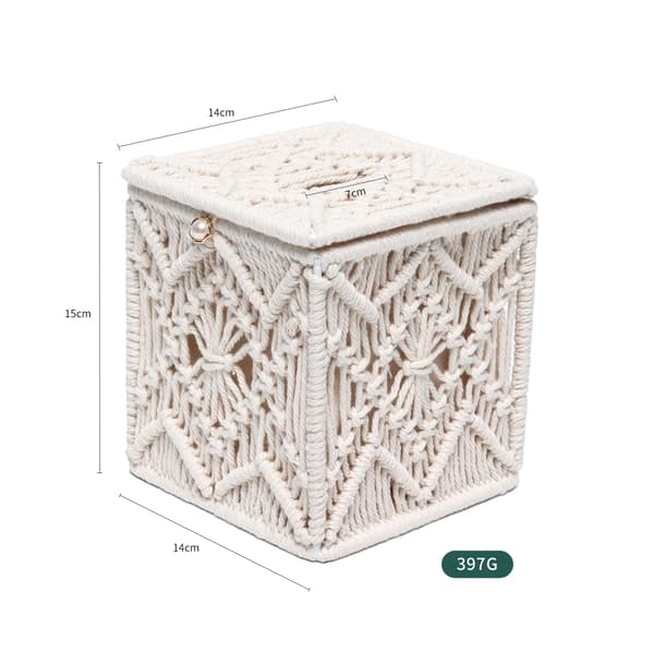Fyrkantig Macrame-vävnadshållare med pärlspänne