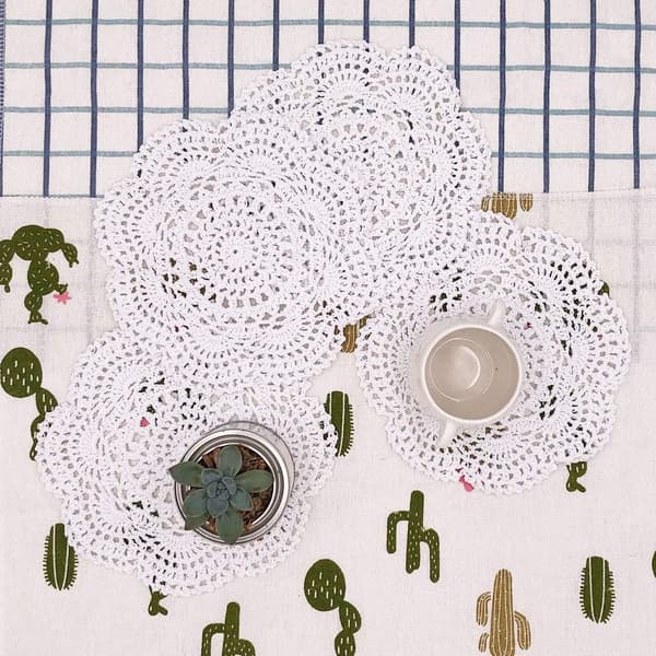 22 cm doily, heklet, rund blonder doily, håndlaget White