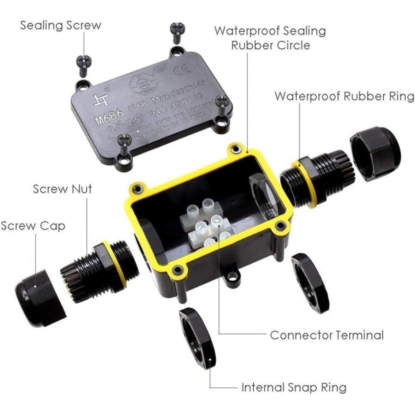 waterproof Outdoor Junction Box IP68 Waterproof Electrical Cable Connector Junction Box 2 Way Connectors Box for Cable Ø 4 to 14mm