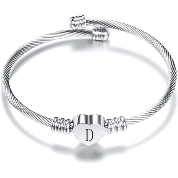 Initial bogstav manchet armbånd til kvinder piger udvidelig kærlighed hjerte sølv alfabet bangle familie mor datter mors dag valentins fødselsdag D