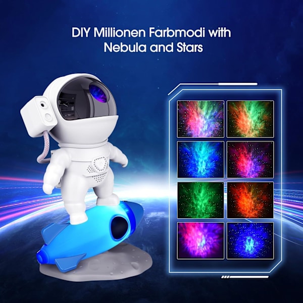 Astronaut Galaxy Projektor med Højttaler, 4K HD Smart Natlampe til Børn med RGB Justering/Hvid Støj/Bluetooth/Timer