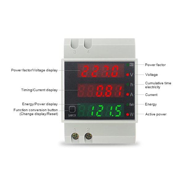 Din-skena elmätare, voltmeter digital ampèremätare AC 80-300V 100A wattmeter elförbrukningsmätare 1 fas watt KWh-mätare