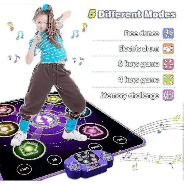 Dansematte til Børn i Alderen 4-8-12, Lysende Danseplade Julegave Fødselsdagsgaver til 5-årig Pige Legetøj Alder 6-7, Bluetooth Musik