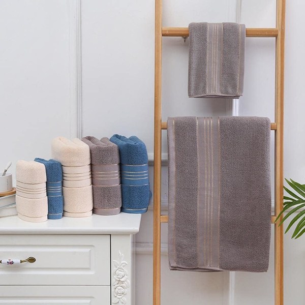 Badehåndklæde i 100% bomuld, stort blødt luksus og meget absorberende, til sauna, brusebad, svømning (70x140CM, blå+grå+beige)