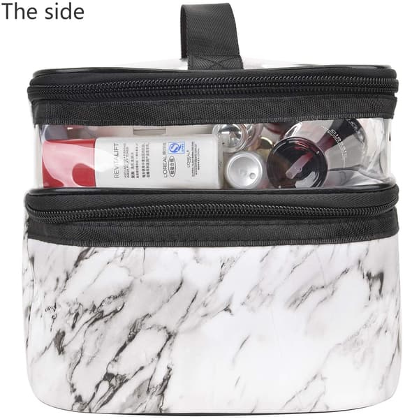 Makeup-väskor Dubbla lager Resekosmetiska väskor Makeup Organizer White marble 8.66 x 6.3 x 5.91 inches